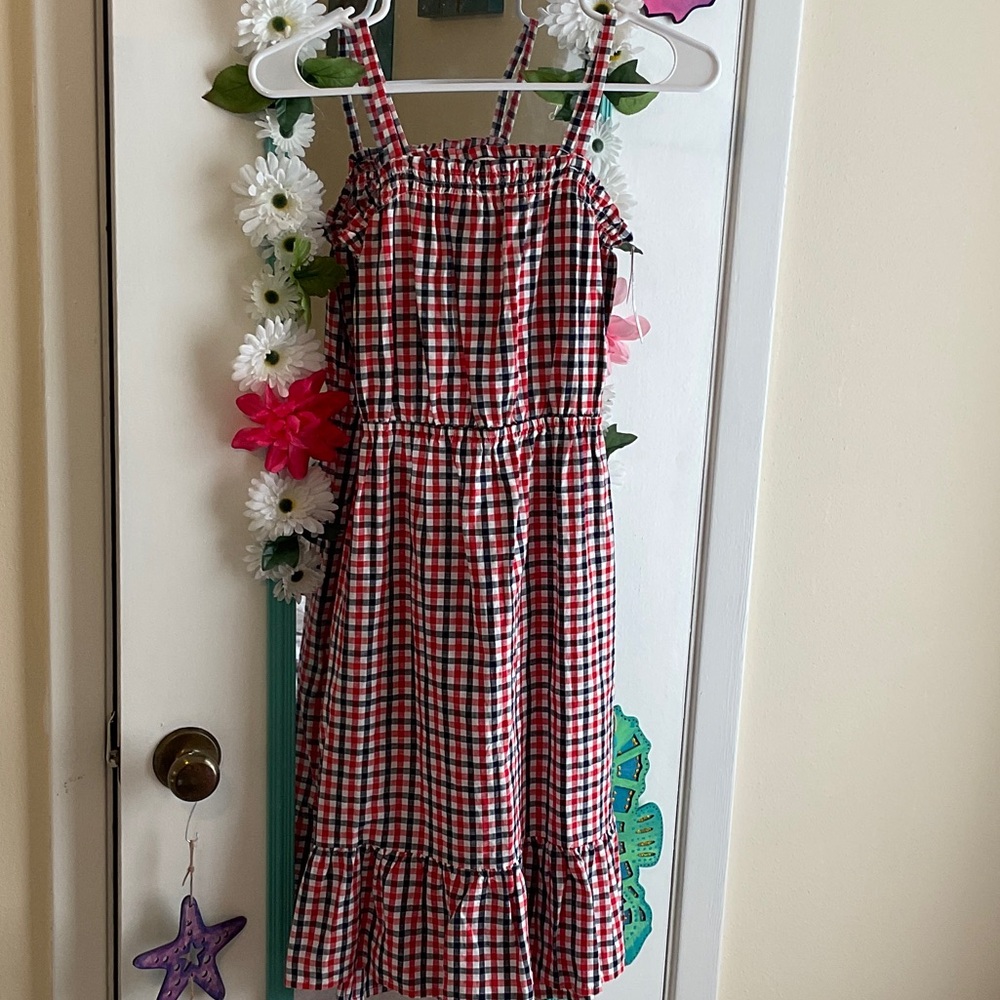OshKosh B'gosh Red and White Checkered Dress, peek-a-boo back. Elastic waist